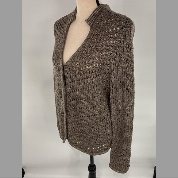 Chico’s Metallic Open-Stitch Knit Cardigan Sweater Jacket Size 1 NWT medium - Picture 7 of 11